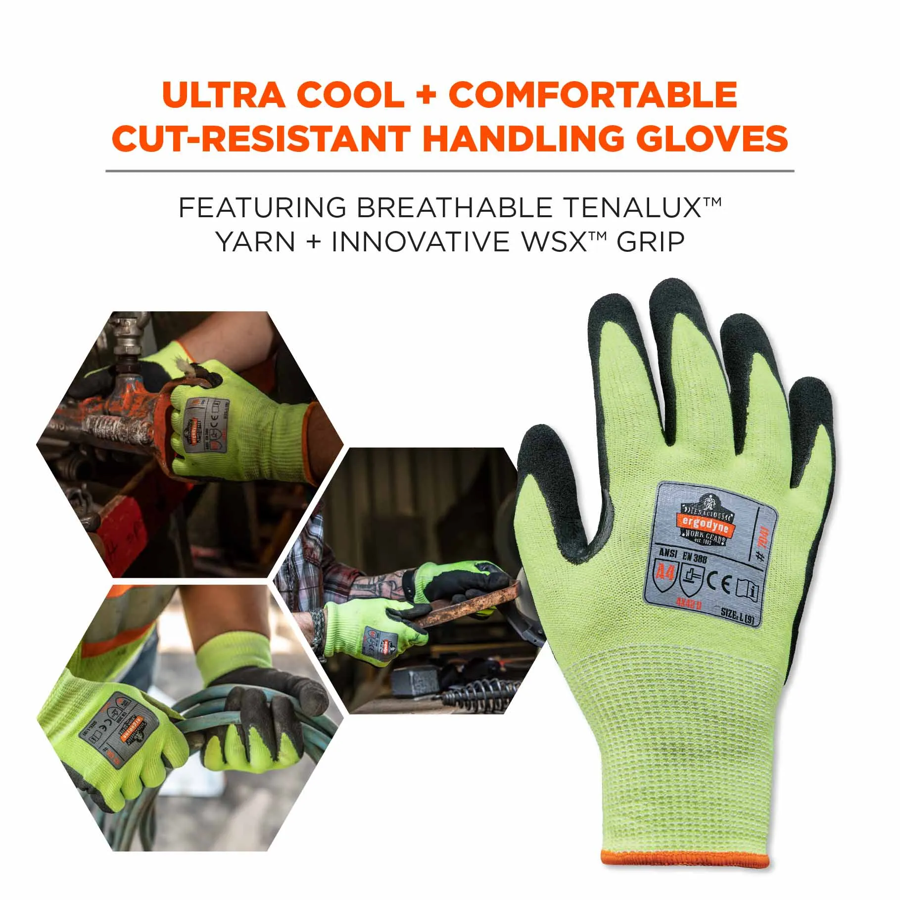 Ergodyne 17825 7041-CASE XL Lime ANSI A4 Nitrile-Coated CR Gloves 144-Pair