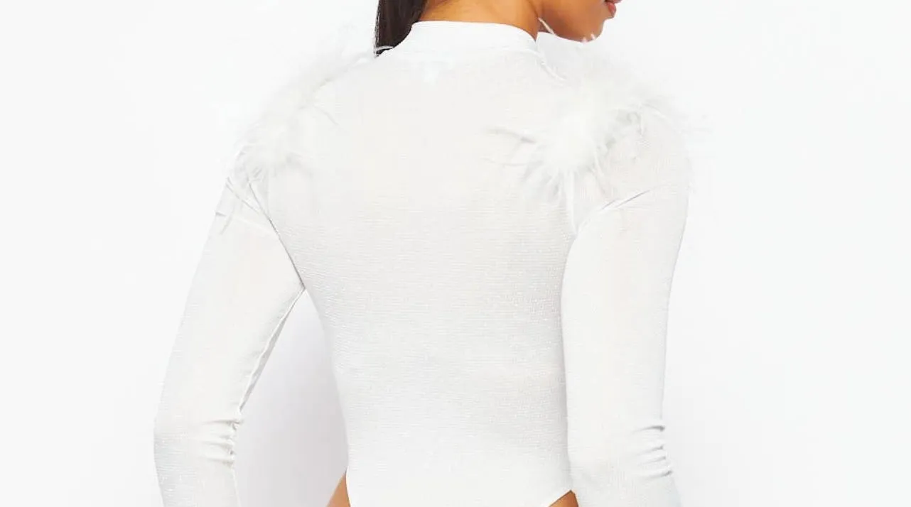 Feather Trim Bodysuit