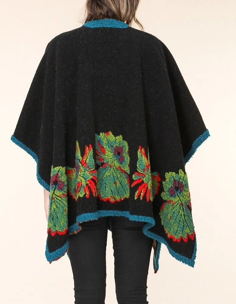 Flower Accent Knit Cape Women Poncho