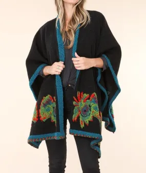 Flower Accent Knit Cape Women Poncho