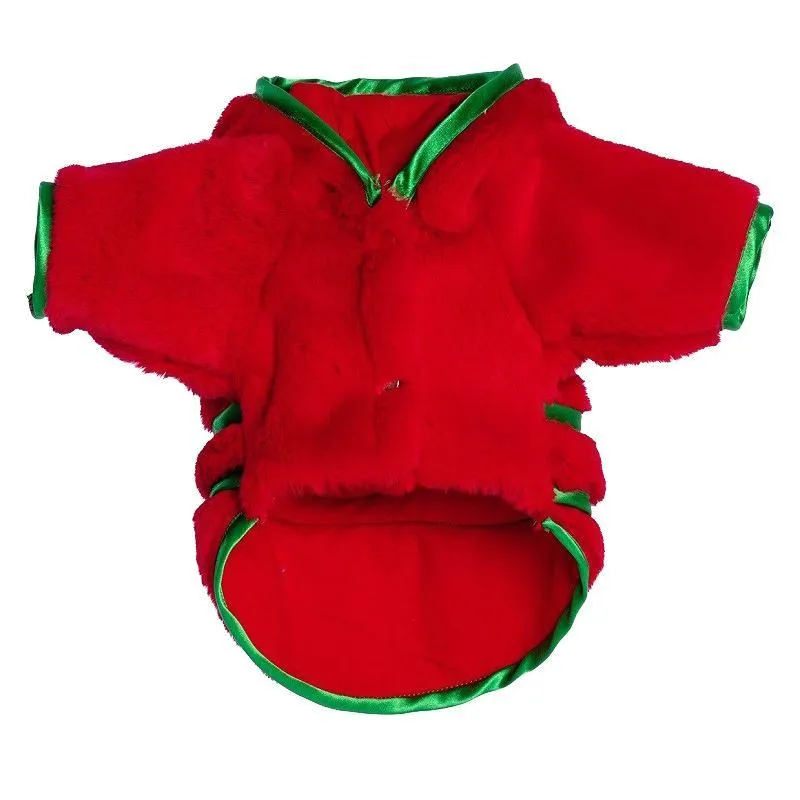 Fluffy Bow Dog Coat Green/Red