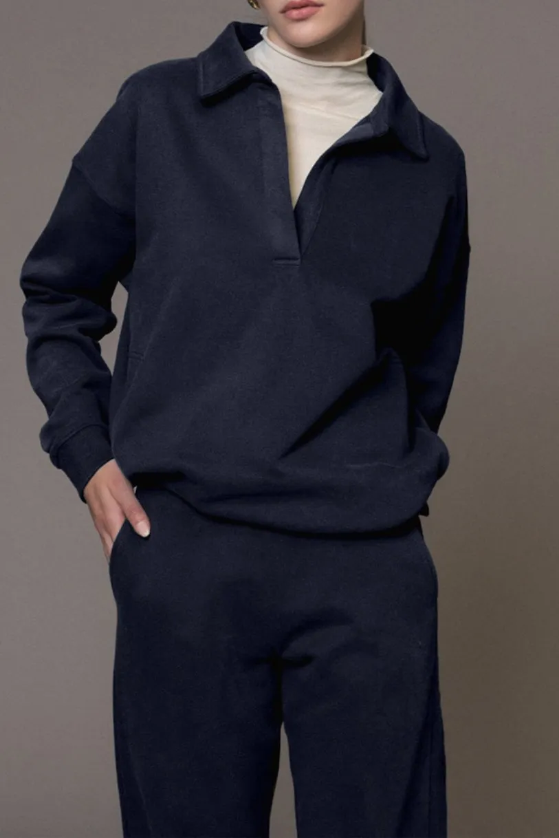 Fold Down Collar Pullover and Joggers Tracksuit