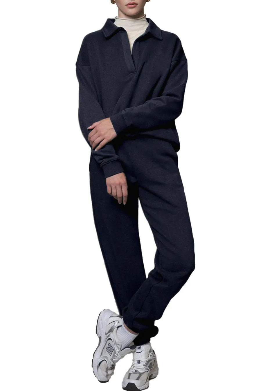 Fold Down Collar Pullover and Joggers Tracksuit