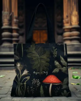 Foraging Vegan Tote Bag - Dark Academia Witchy Botanical Large Foldable Bag for Uni Work Shopping School & Travel