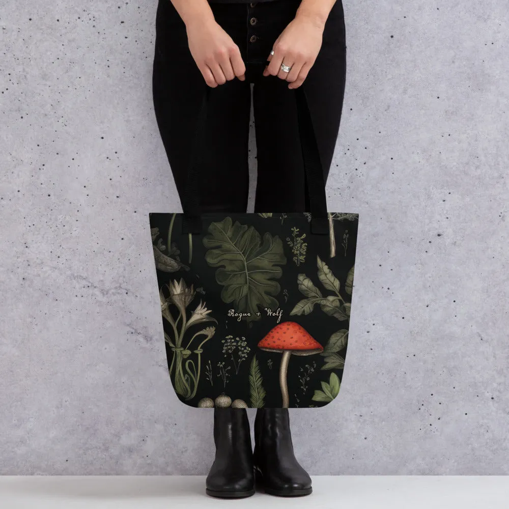 Foraging Vegan Tote Bag - Dark Academia Witchy Botanical Large Foldable Bag for Uni Work Shopping School & Travel