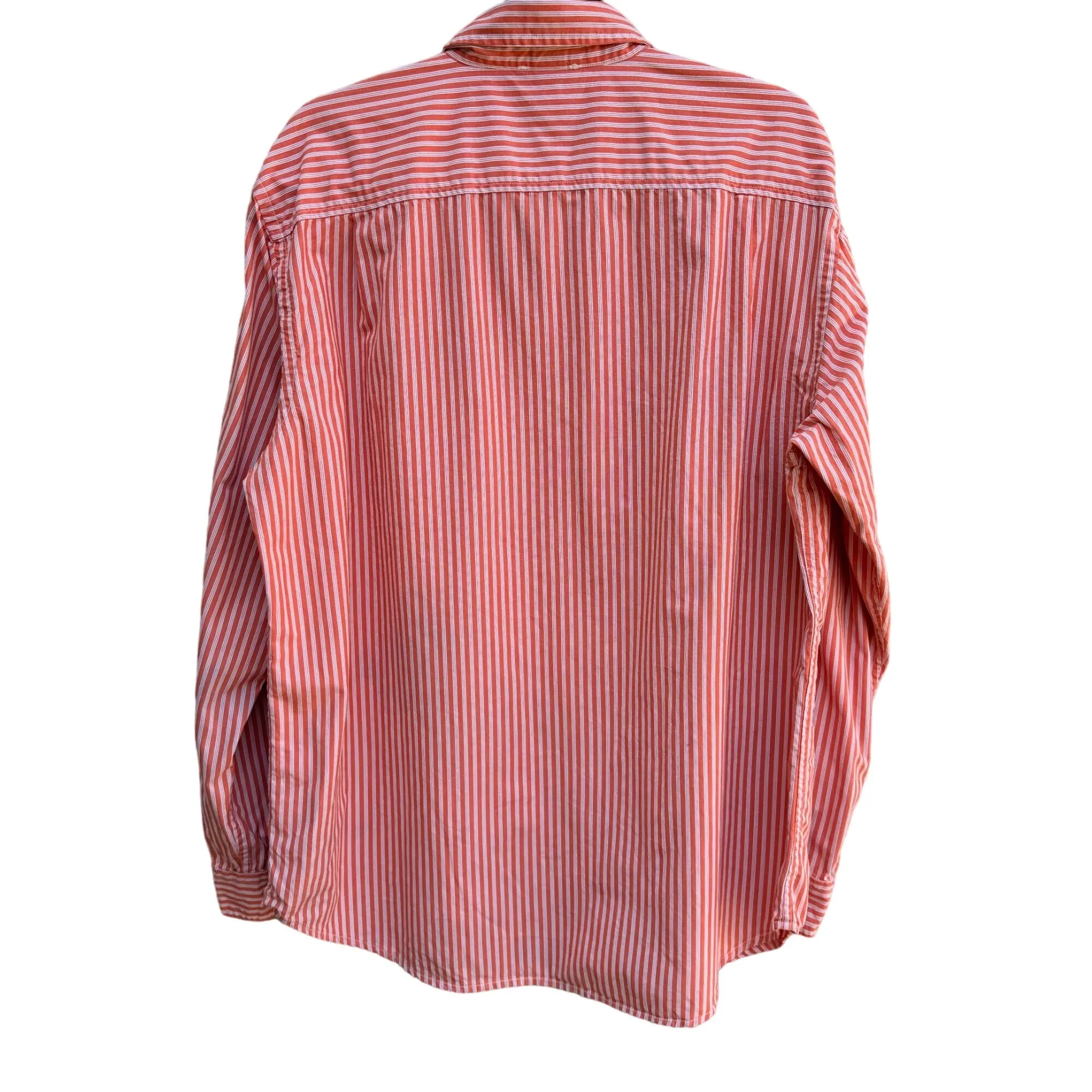 Gap Vintage Men's Orange & White Striped Long Sleeve Button-Down Shirt - Large