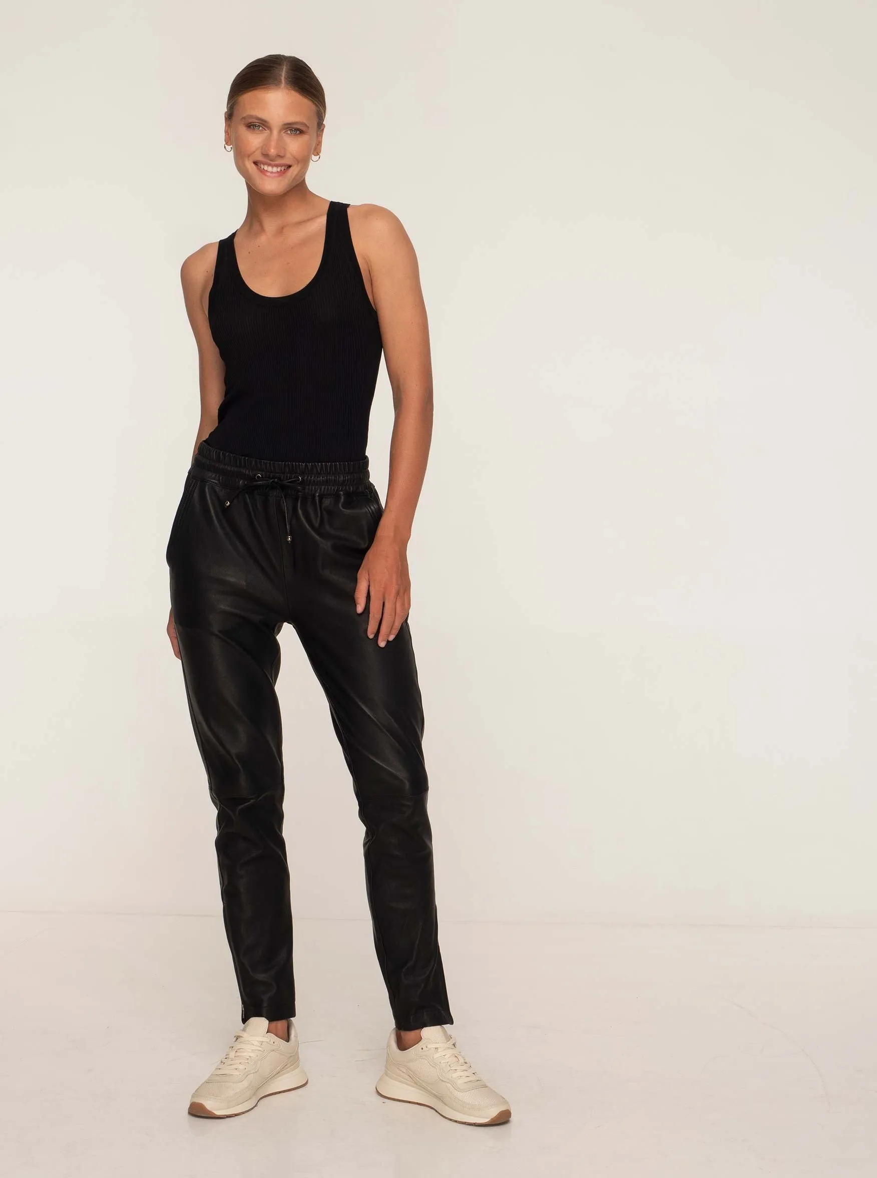 GEMMA LEATHER JOGGER - BLACK