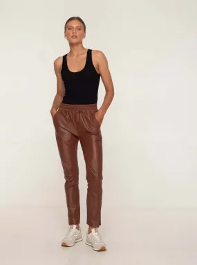 GEMMA LEATHER JOGGER - WHISKEY