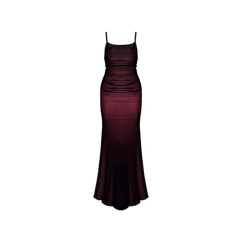 Girlary Sexy Luxury Woman Evening Dress Red Mesh Gothic Elegant Party Bodycon Dresses Maxi Dress Chic Female Night Club Outfits