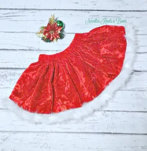 Girls Christmas Velvet Skirt with Fur Trim