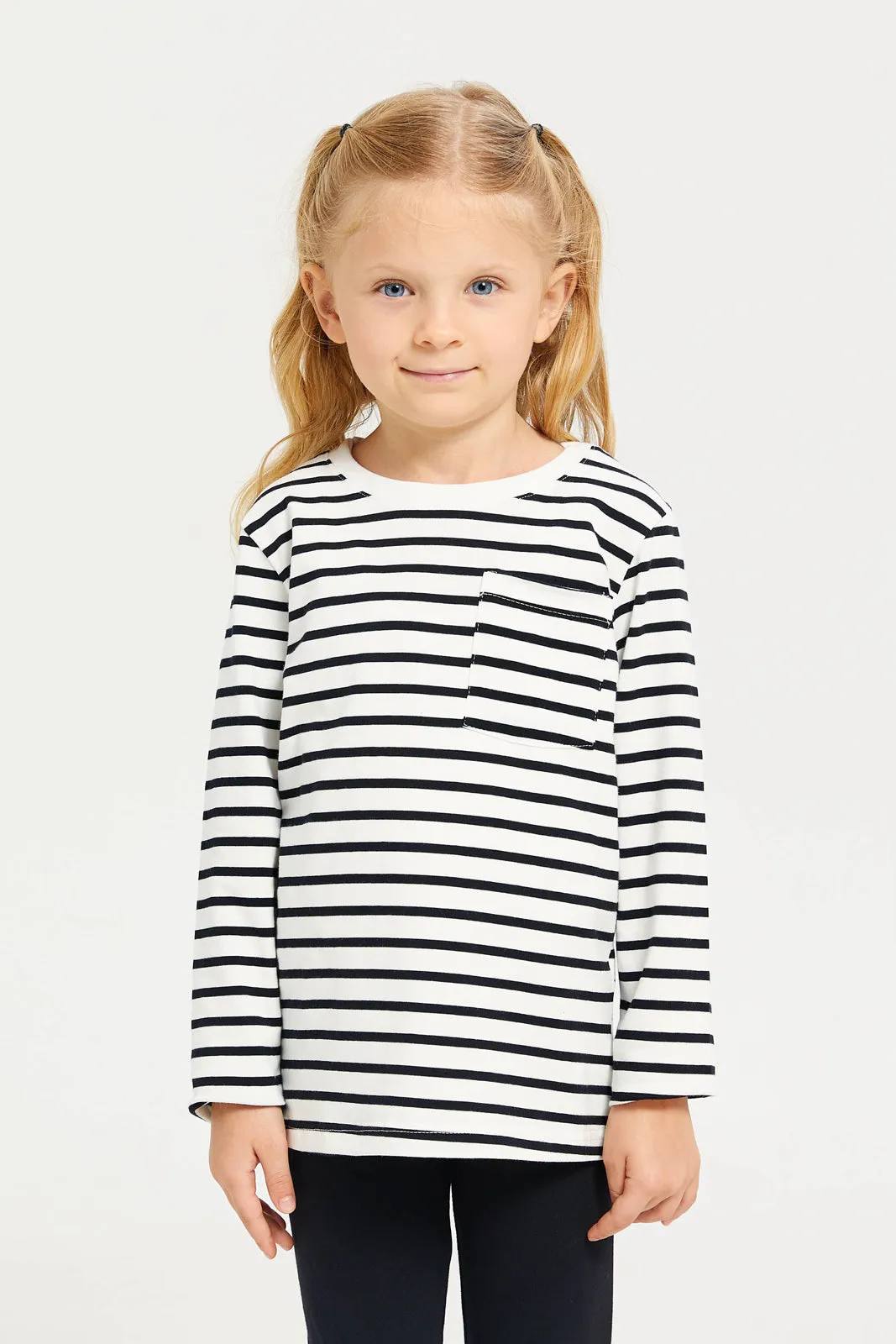 Girls White Long Sleeve Striped T-Shirt