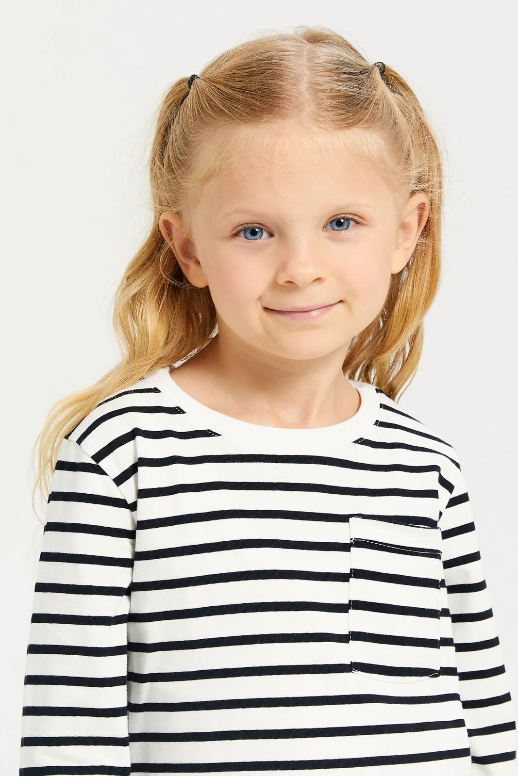 Girls White Long Sleeve Striped T-Shirt