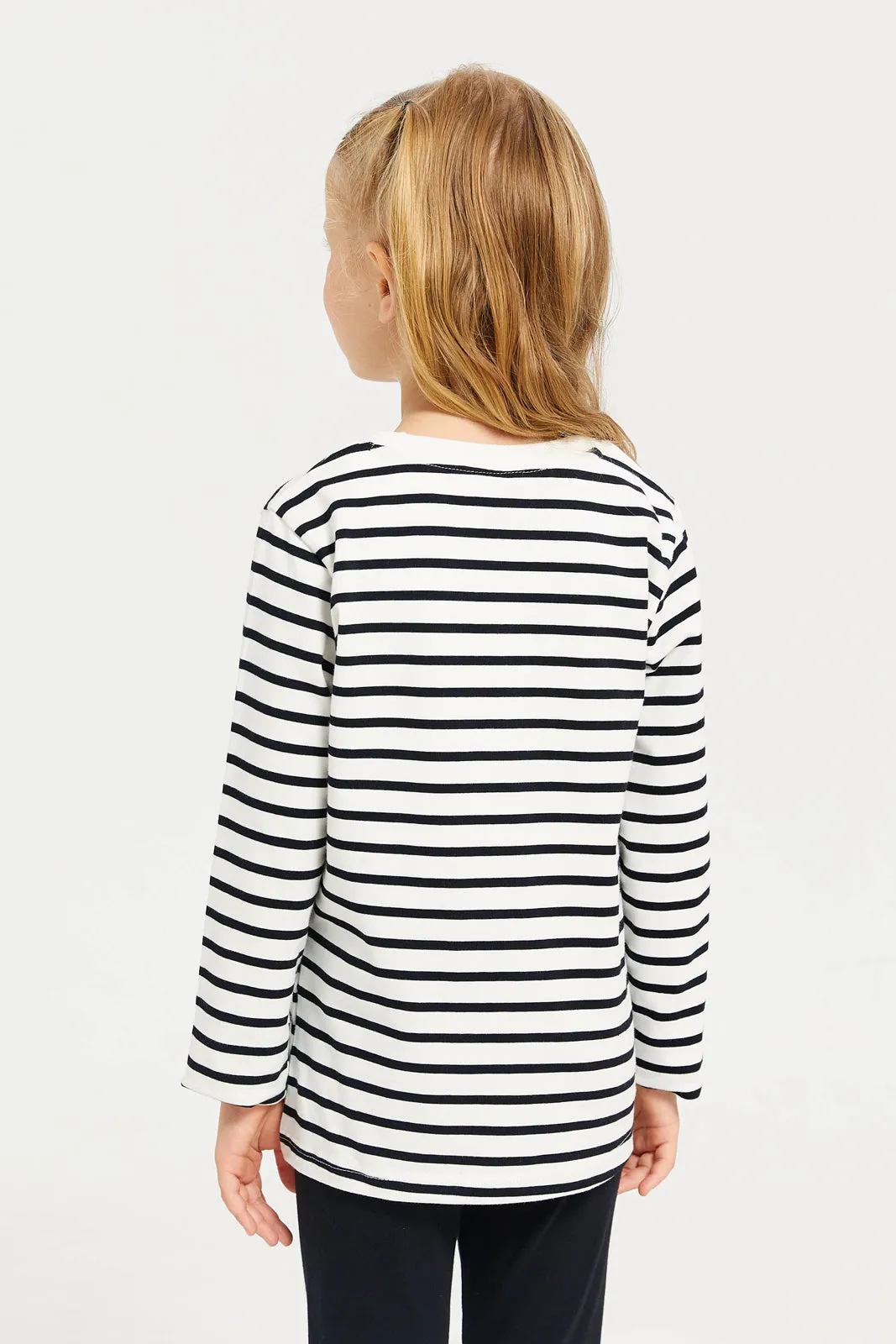 Girls White Long Sleeve Striped T-Shirt