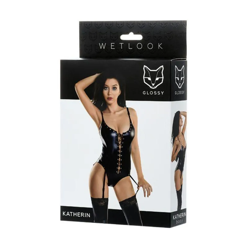 Glossy Wetlook Lace Up Bodysuit Katherin