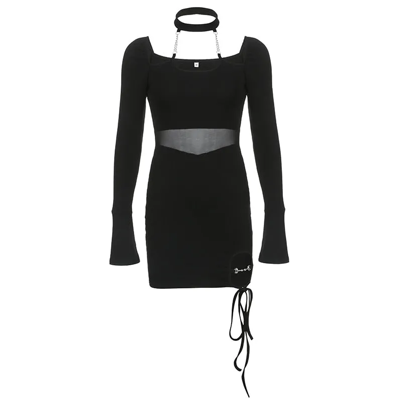 Gothic Asymmetrical Bodycon Halter Neck Dress