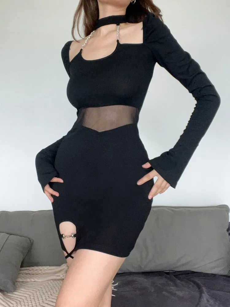 Gothic Asymmetrical Bodycon Halter Neck Dress