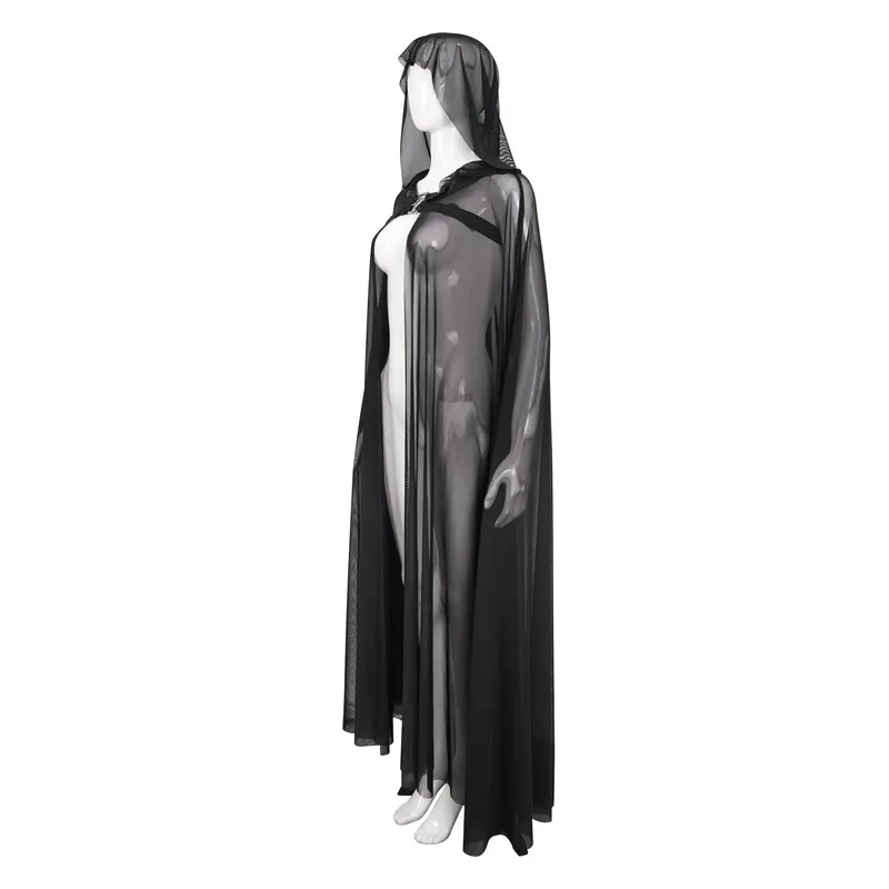 Gothic Long Cloak with Hood / Elegant Women's Buckles Sheer Cape / Black Cloak with Pentagram