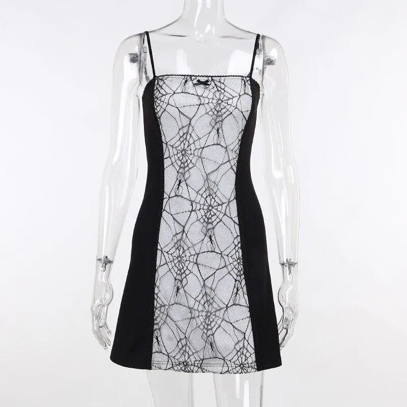 Gothic Spiderweb Lace Trim Bodycon Dress