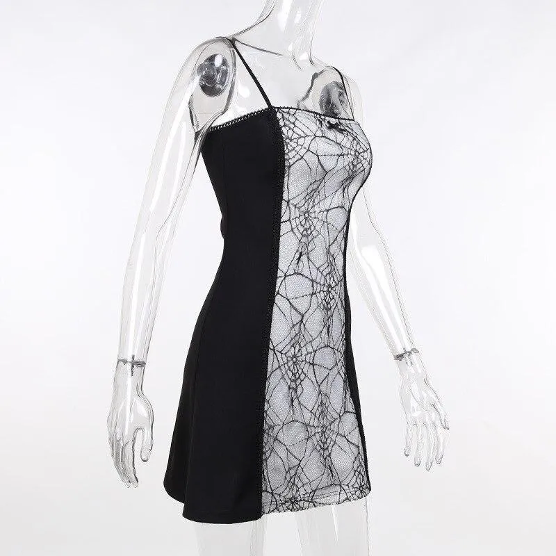 Gothic Spiderweb Lace Trim Bodycon Dress