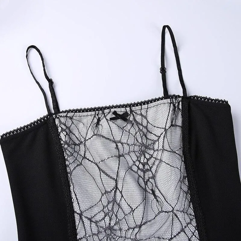 Gothic Spiderweb Lace Trim Bodycon Dress