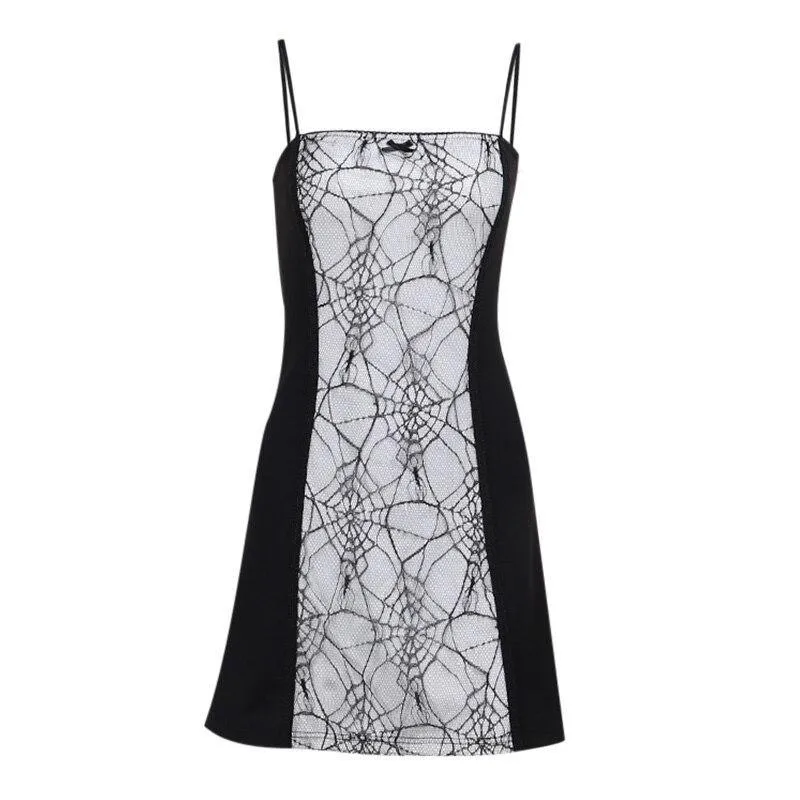 Gothic Spiderweb Lace Trim Bodycon Dress