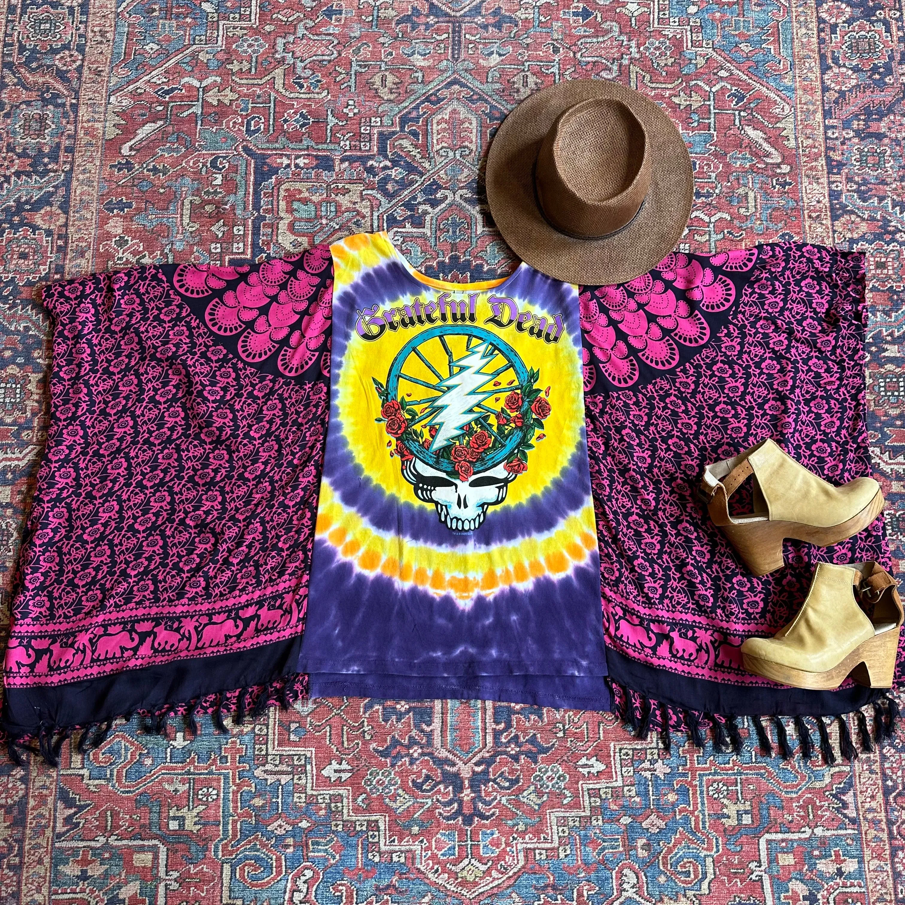 Grateful Dead Inspired Tie Dye Wheel Flowy Poncho - Limited Release