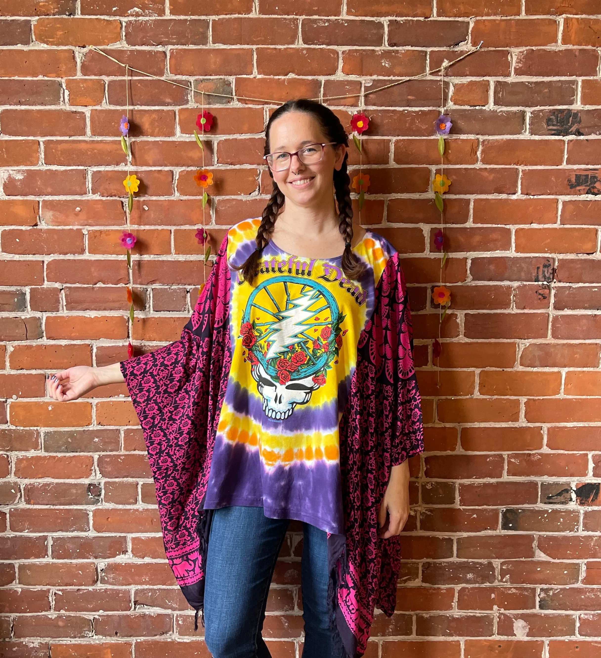 Grateful Dead Inspired Tie Dye Wheel Flowy Poncho - Limited Release