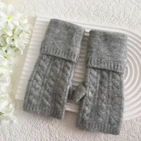 Grey Cable Knit Fingerless Gloves