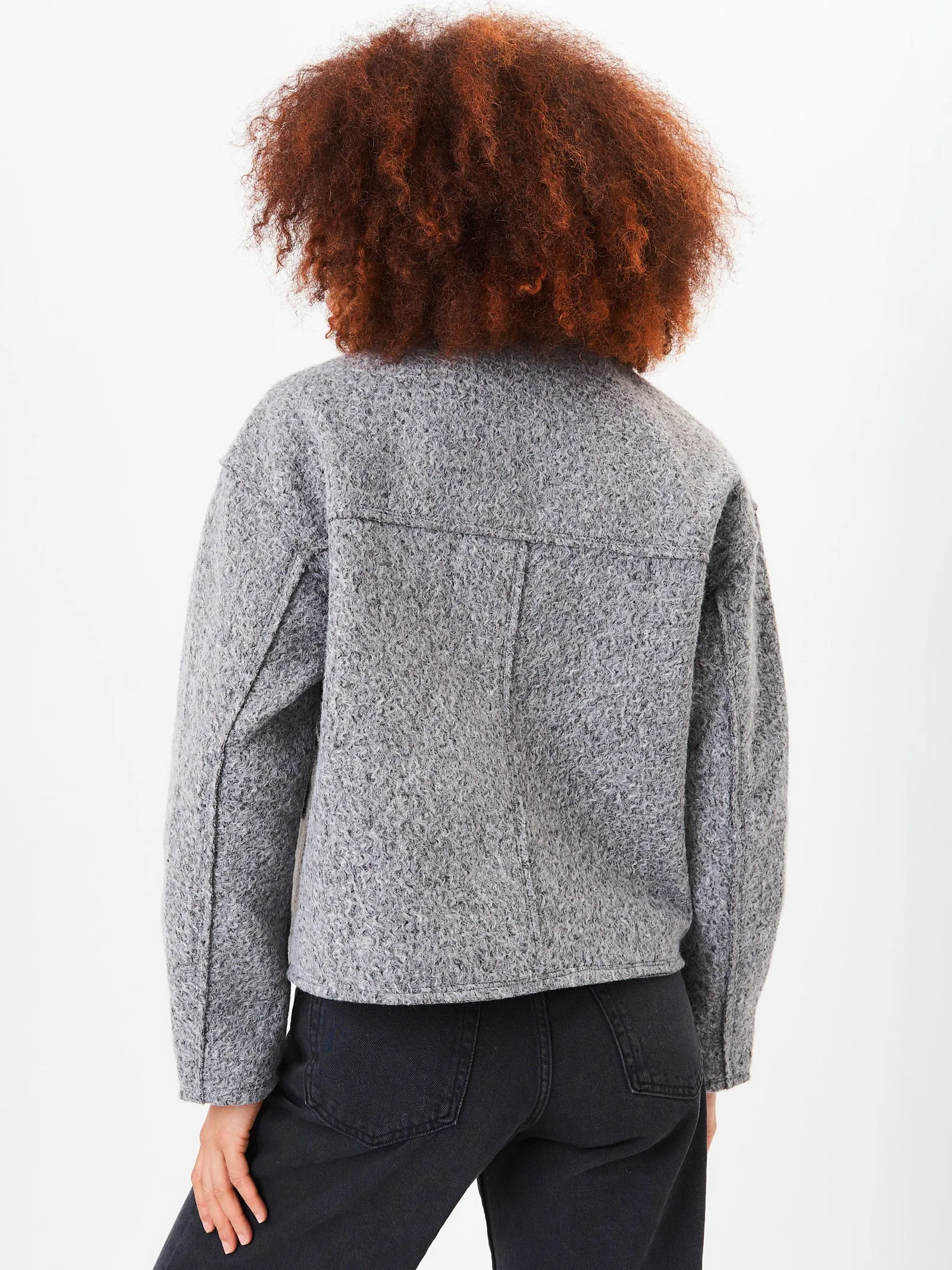 Grey Cropped Wool Blend Jacket