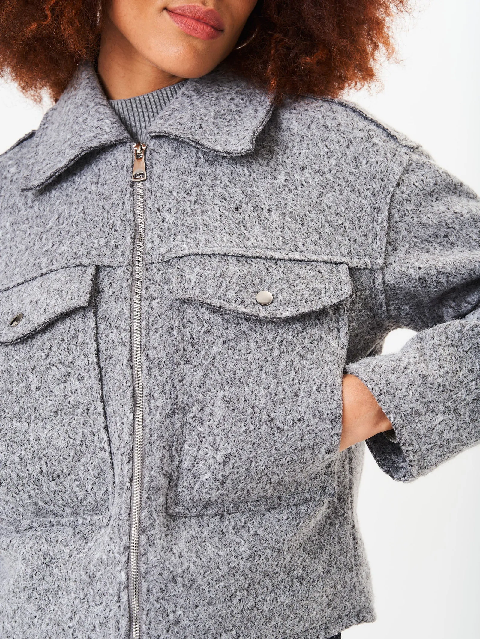 Grey Cropped Wool Blend Jacket