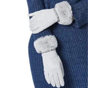 Grey Faux Suede Gloves with Faux Fur Trim by Jayley