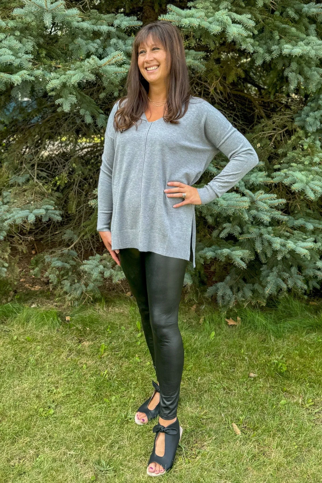 Heathered Grey V-Neck Butter Sweater