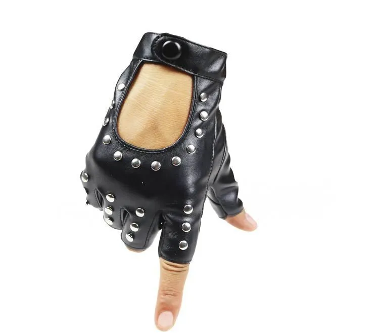 Heavy metal PU Leather Gloves with Rivets / Semi-Finger Cutout Fingerless Gloves in rock style