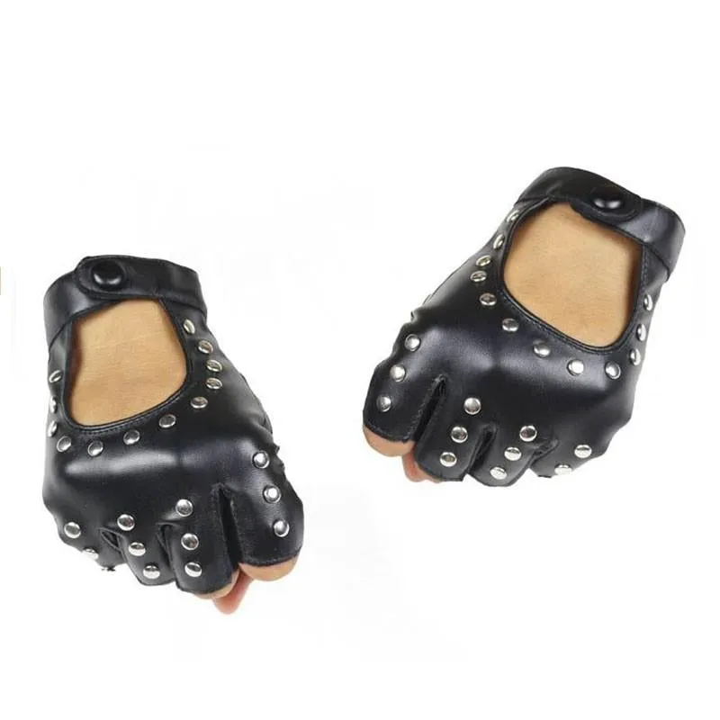 Heavy metal PU Leather Gloves with Rivets / Semi-Finger Cutout Fingerless Gloves in rock style