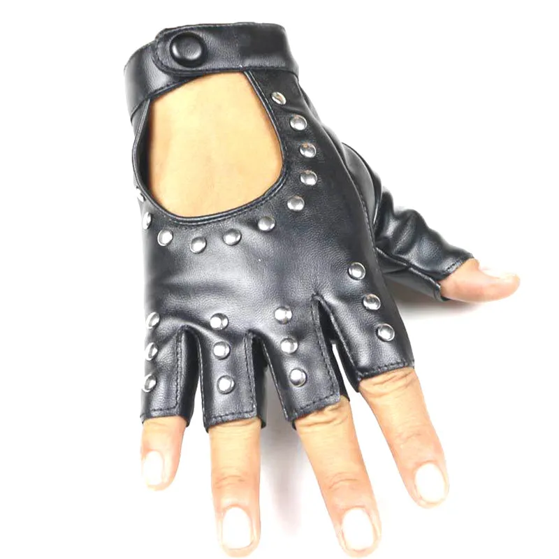 Heavy metal PU Leather Gloves with Rivets / Semi-Finger Cutout Fingerless Gloves in rock style