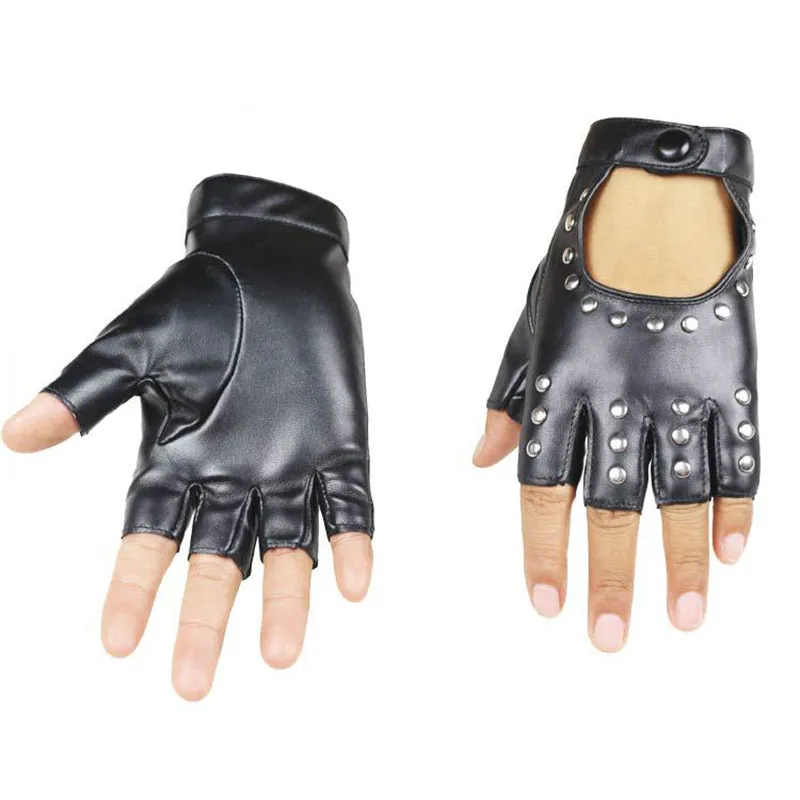 Heavy metal PU Leather Gloves with Rivets / Semi-Finger Cutout Fingerless Gloves in rock style