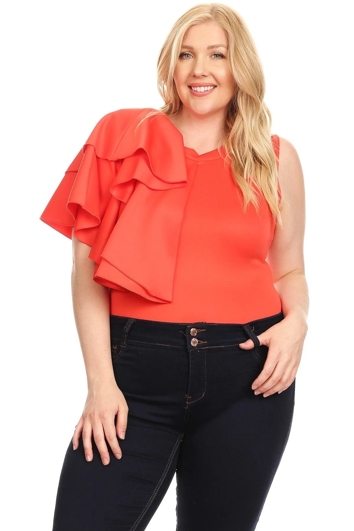 Hi Curvy Plus Size Women Side Ruffle Bodysuit