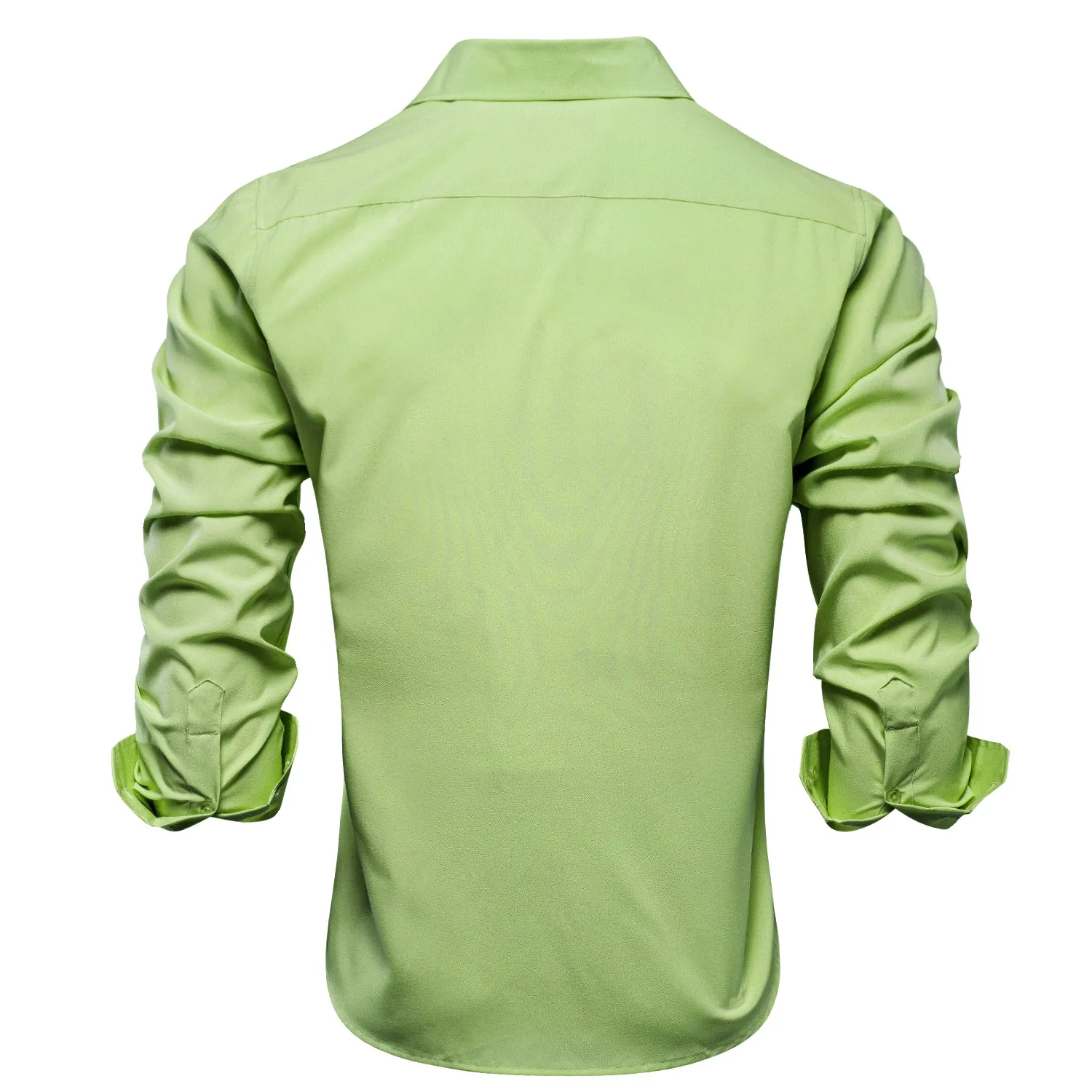 Hi-Tie Apple Green Dress Shirt Solid Stretch Men's Long Sleeve Shirt