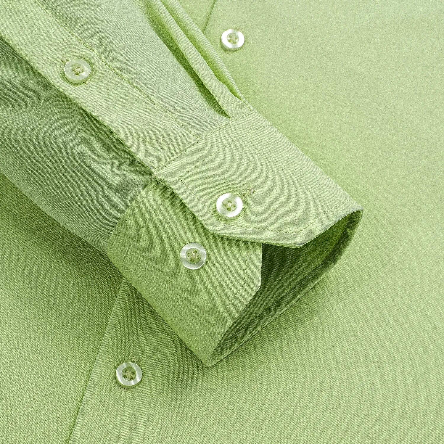 Hi-Tie Apple Green Dress Shirt Solid Stretch Men's Long Sleeve Shirt