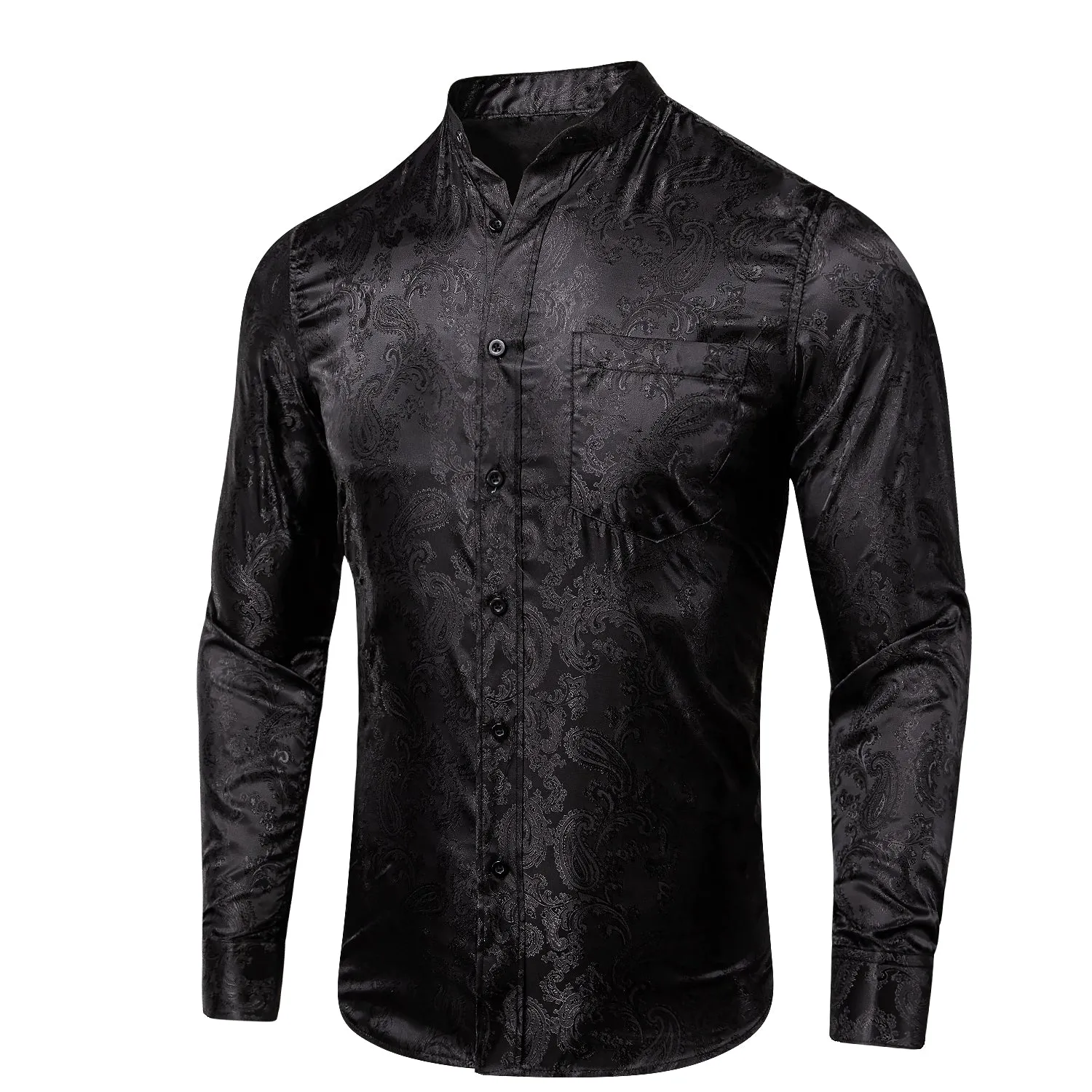 Hi-Tie Black Shirt Paisley Jacquard Silk Button Down Men's Dress Shirt