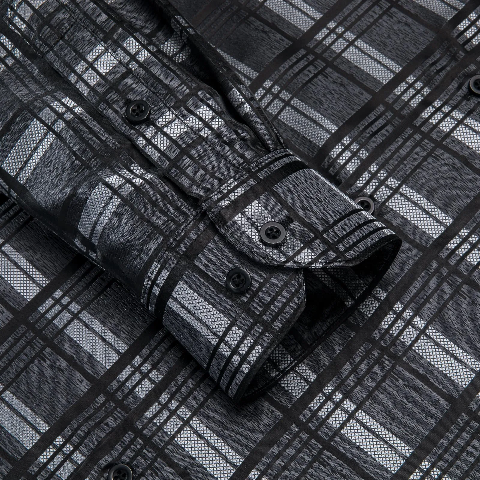 Hi-Tie Grey Shirts Black Checkered Plaid Men's Button Up Dress Shirt