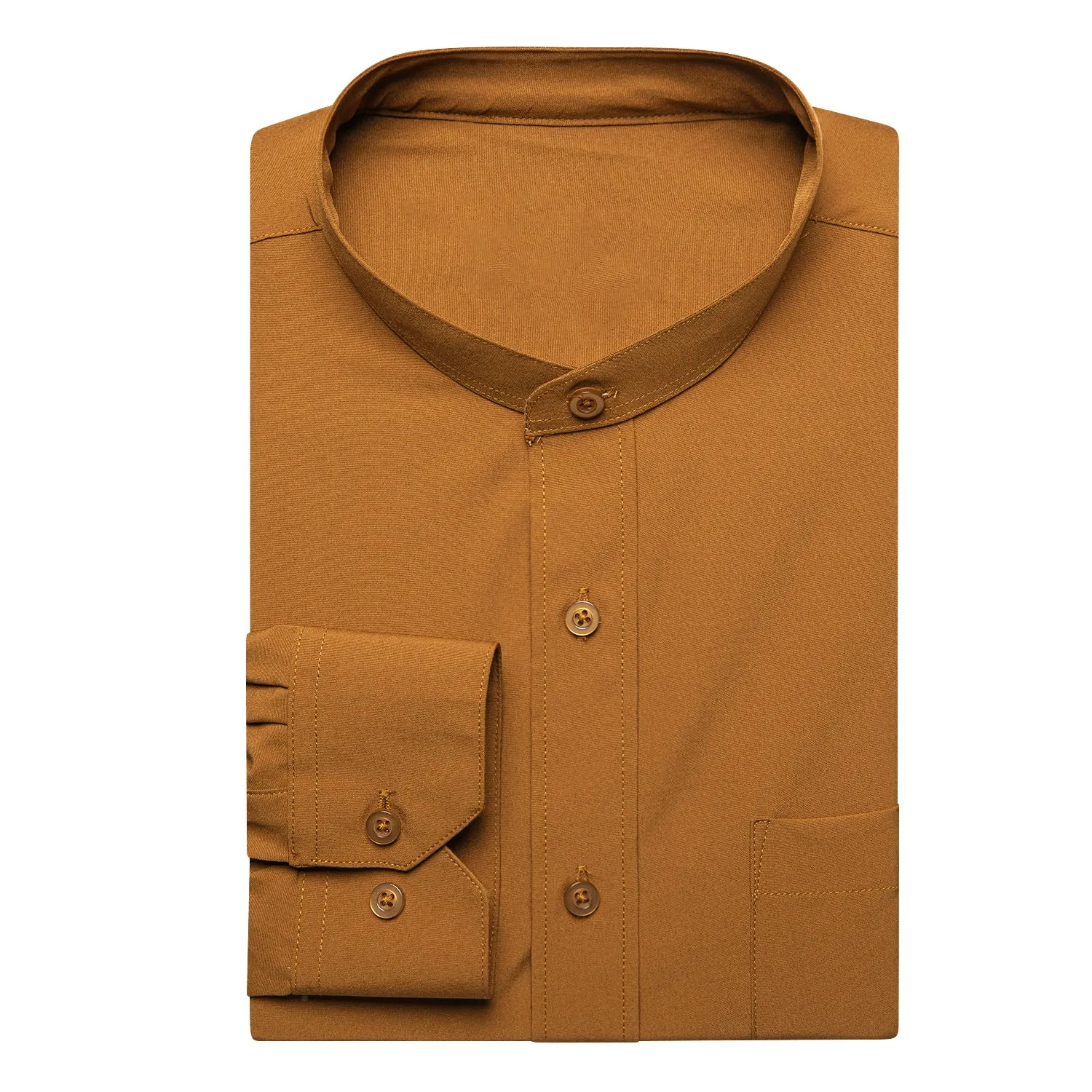 Hi-Tie Men's Shirt Brown Orange Solid Men's Long Sleeve Dress Shirt