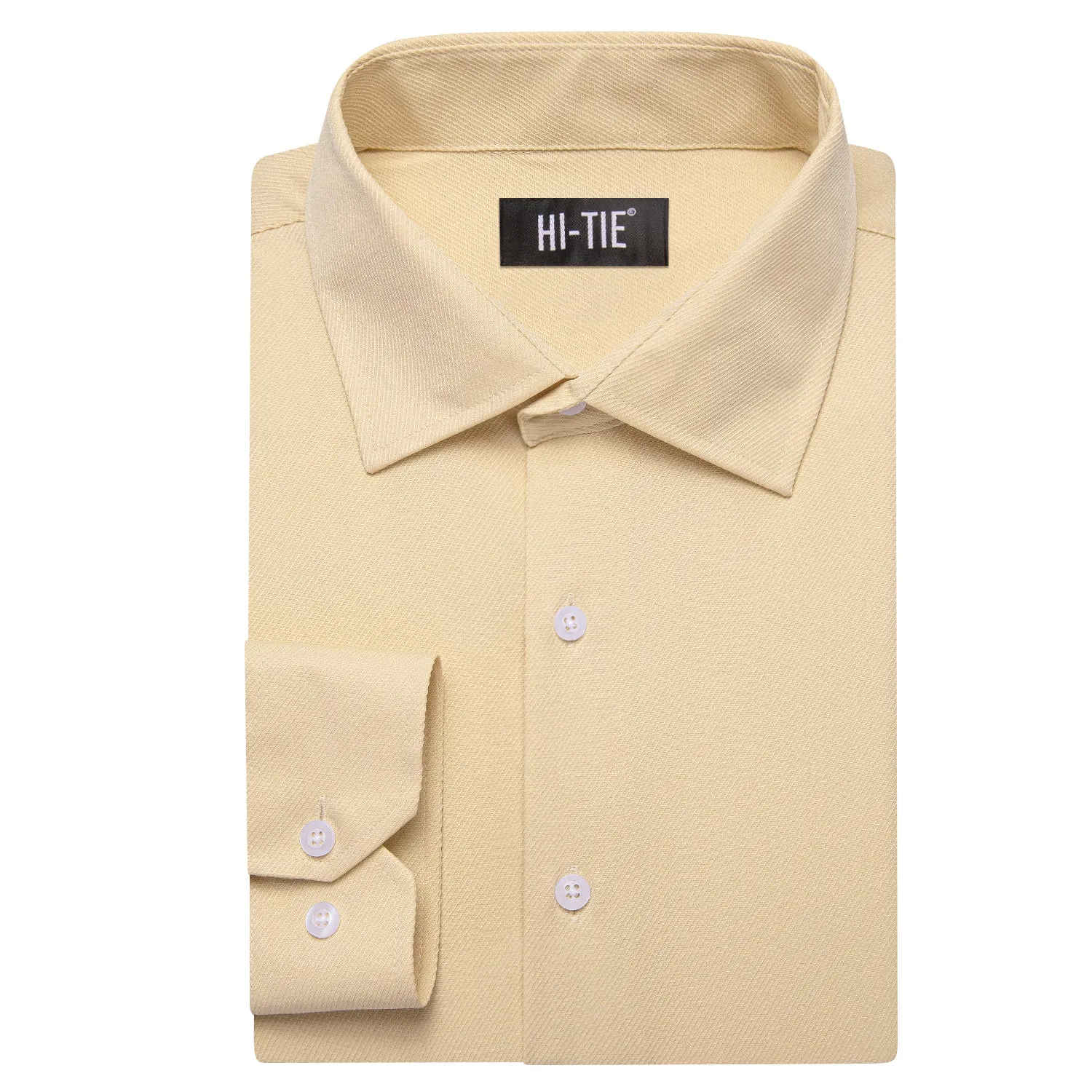 Hi-Tie Solid Champagne Casual Versatile Men's Long Sleeve Dress Shirt