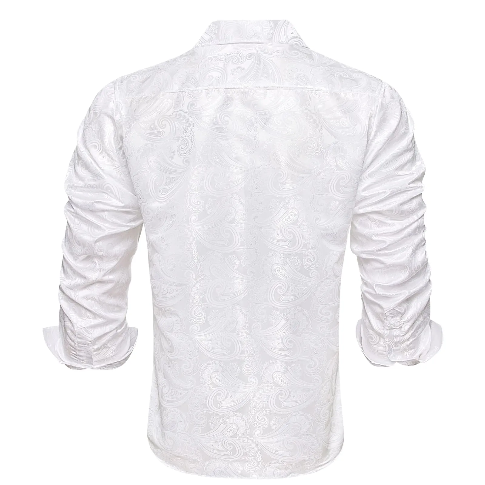 Hi-Tie White Paisley Wedding Silk Mens Long Sleeve Shirt