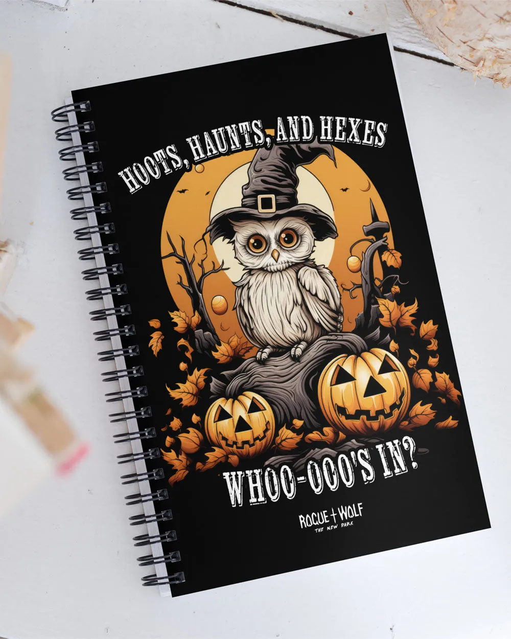 Hoots Haunts and Hexes Spiral Notebook - Cute Spooky Journal for Women Gothic Home Office Stationery Halloween Gifts