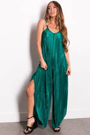 Hunter Green Plisse Flowy Jumpsuit