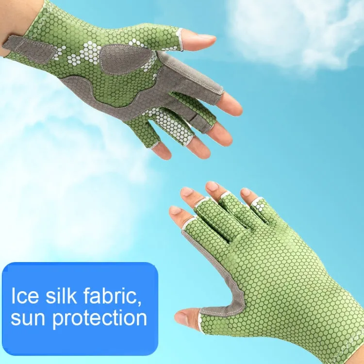 Ice Silk Half Finger Fishing Gloves Sunscreen  Riding Gloves, Size:  L/XL (Blue Honeycomb)