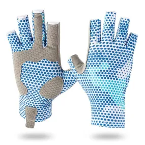 Ice Silk Half Finger Fishing Gloves Sunscreen  Riding Gloves, Size:  L/XL (Blue Honeycomb)