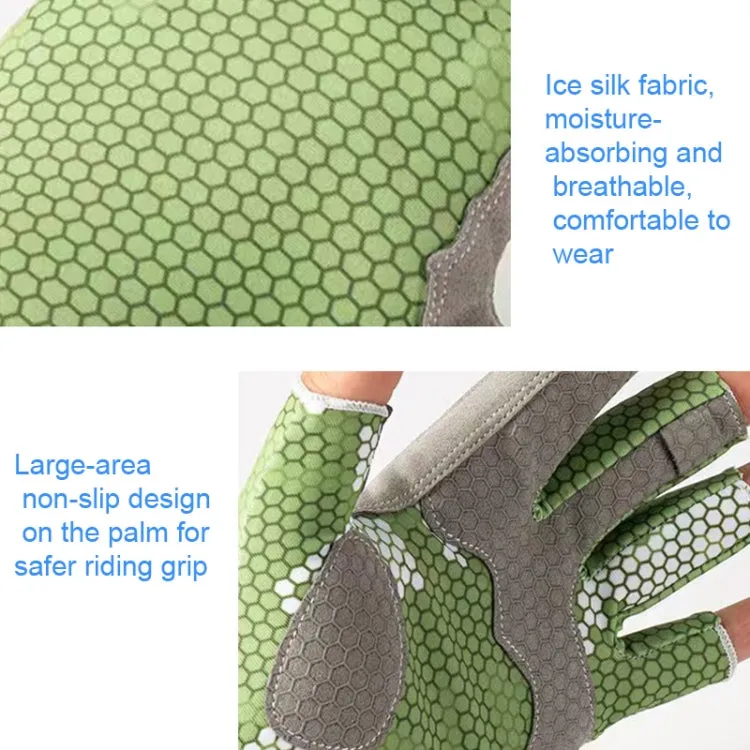 Ice Silk Half Finger Fishing Gloves Sunscreen  Riding Gloves, Size:  L/XL (Blue Honeycomb)