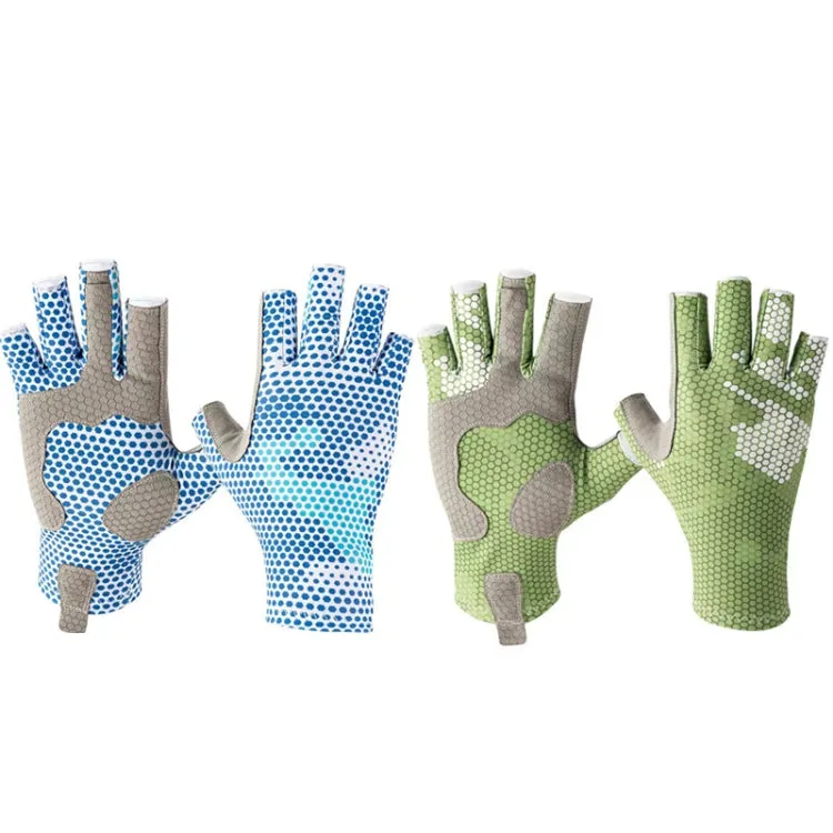 Ice Silk Half Finger Fishing Gloves Sunscreen  Riding Gloves, Size:  L/XL (Blue Honeycomb)